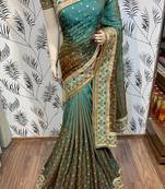 Green Embroidered Faux Raw Silk Saree With Blouse