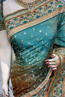 Green Embroidered Faux Raw Silk Saree With Blouse 2
