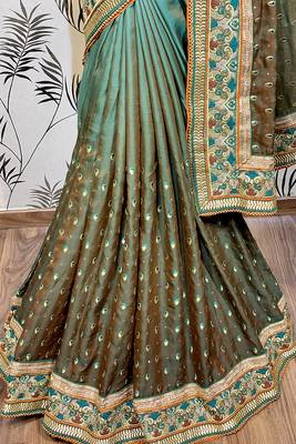 Green Embroidered Faux Raw Silk Saree With Blouse 3