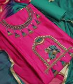 pink embroidered cotton unstitched salwar with dupatta