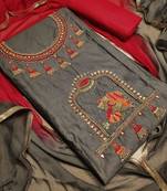 grey embroidered cotton unstitched salwar with dupatta