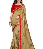 Chiku embroidered poly silk saree with blouse
