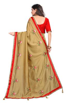 Chiku embroidered poly silk saree with blouse 2