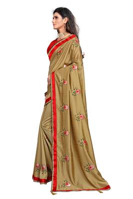 Chiku embroidered poly silk saree with blouse 3