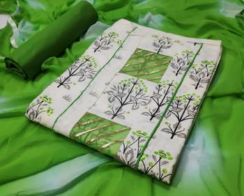 cream printed cotton unstitched salwar with dupatta 1