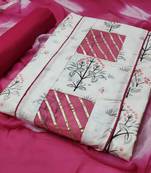 pink printed cotton unstitched salwar with dupatta