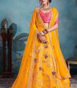 Yellow Embroidered Art Silk Unstitched Lehenga
