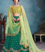 Green Embroidered Art Silk Unstitched Lehenga