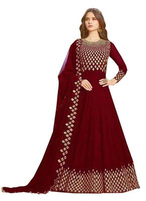 Maroon Embroidered Georgette Salwar 1