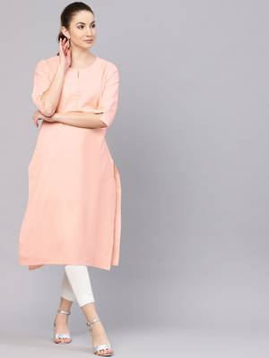 Peach plain cotton kurtas-and-kurtis 1