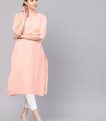 Peach plain cotton kurtas-and-kurtis