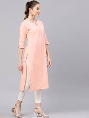 Peach plain cotton kurtas-and-kurtis 3