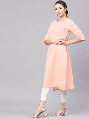 Peach plain cotton kurtas-and-kurtis 4