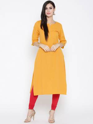 Mustard plain cotton kurtas-and-kurtis 1