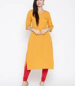 Mustard plain cotton kurtas-and-kurtis