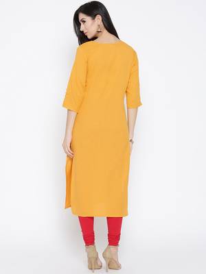 Mustard plain cotton kurtas-and-kurtis 2