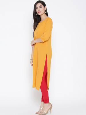 Mustard plain cotton kurtas-and-kurtis 3