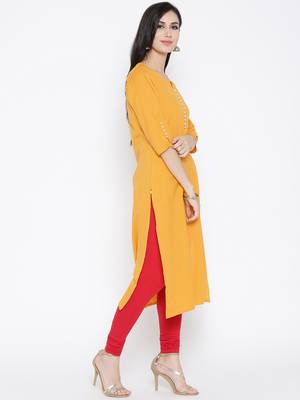 Mustard plain cotton kurtas-and-kurtis 4