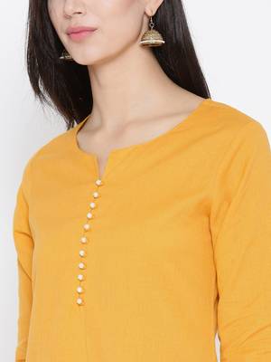 Mustard plain cotton kurtas-and-kurtis 5