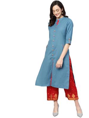 Blue plain cotton kurtas-and-kurtis 1