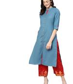 Blue plain cotton kurtas-and-kurtis