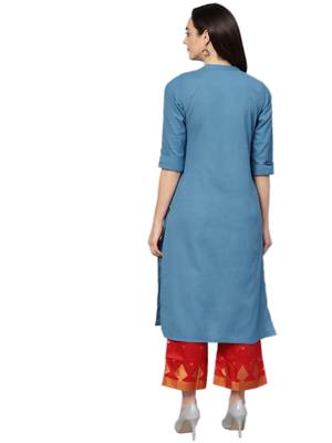 Blue plain cotton kurtas-and-kurtis 2