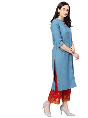 Blue plain cotton kurtas-and-kurtis 3