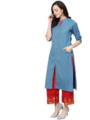 Blue plain cotton kurtas-and-kurtis 4