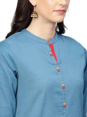 Blue plain cotton kurtas-and-kurtis 5