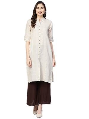Off-white plain cotton kurtas-and-kurtis 1