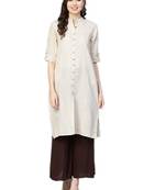 Off-white plain cotton kurtas-and-kurtis
