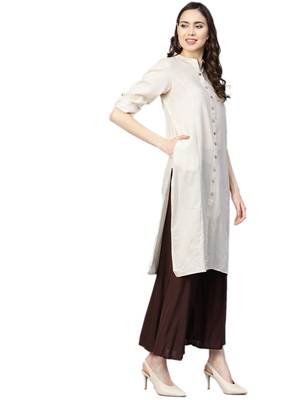 Off-white plain cotton kurtas-and-kurtis 3