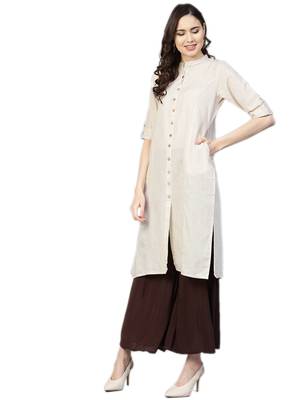 Off-white plain cotton kurtas-and-kurtis 4