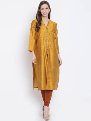 Golden plain dupion silk kurtas-and-kurtis 1