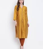 Golden plain dupion silk kurtas-and-kurtis