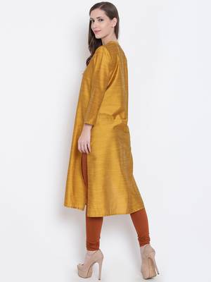 Golden plain dupion silk kurtas-and-kurtis 2