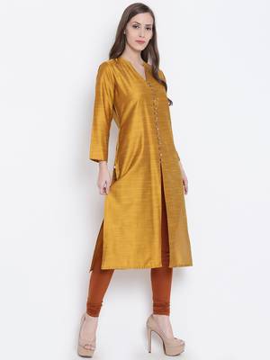 Golden plain dupion silk kurtas-and-kurtis 3