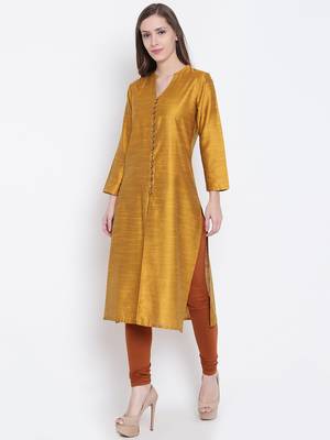 Golden plain dupion silk kurtas-and-kurtis 4