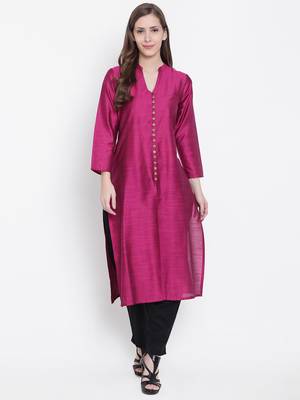 Magenta plain dupion silk kurtas-and-kurtis 1