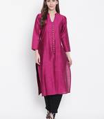 Magenta plain dupion silk kurtas-and-kurtis