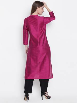 Magenta plain dupion silk kurtas-and-kurtis 2