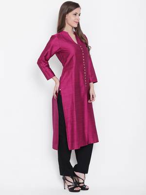 Magenta plain dupion silk kurtas-and-kurtis 3