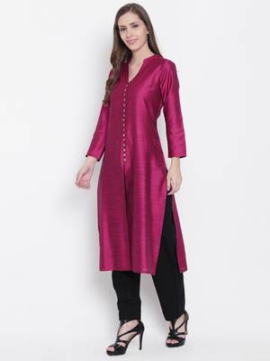 Magenta plain dupion silk kurtas-and-kurtis 4