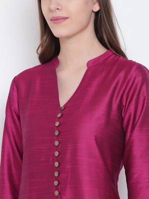 Magenta plain dupion silk kurtas-and-kurtis 5