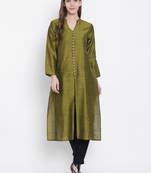 Olive plain dupion silk kurtas-and-kurtis