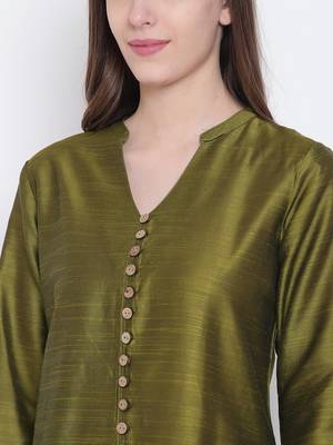 Olive plain dupion silk kurtas-and-kurtis 5