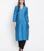 Turquoise plain dupion silk kurtas-and-kurtis
