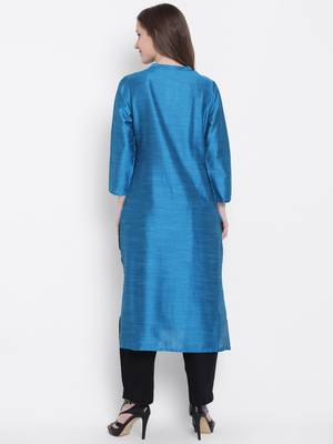 Turquoise plain dupion silk kurtas-and-kurtis 2