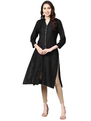 Black plain dupion silk kurtas-and-kurtis 1