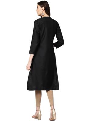 Black plain dupion silk kurtas-and-kurtis 2